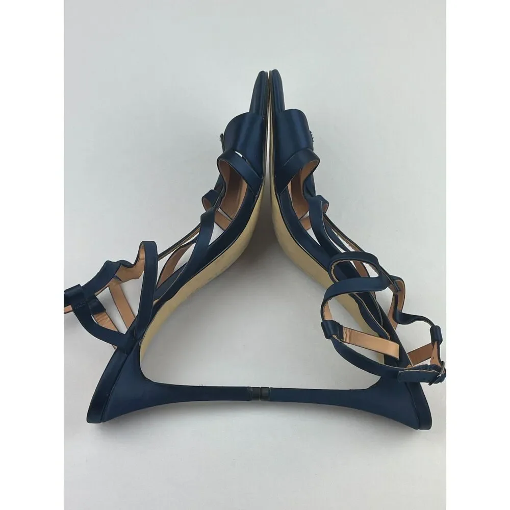 ~ NEW* 10 Halston Heritage Bette Strappy Stiletto Heels Blue Navy Satin Pumps* - Picture 12 of 16